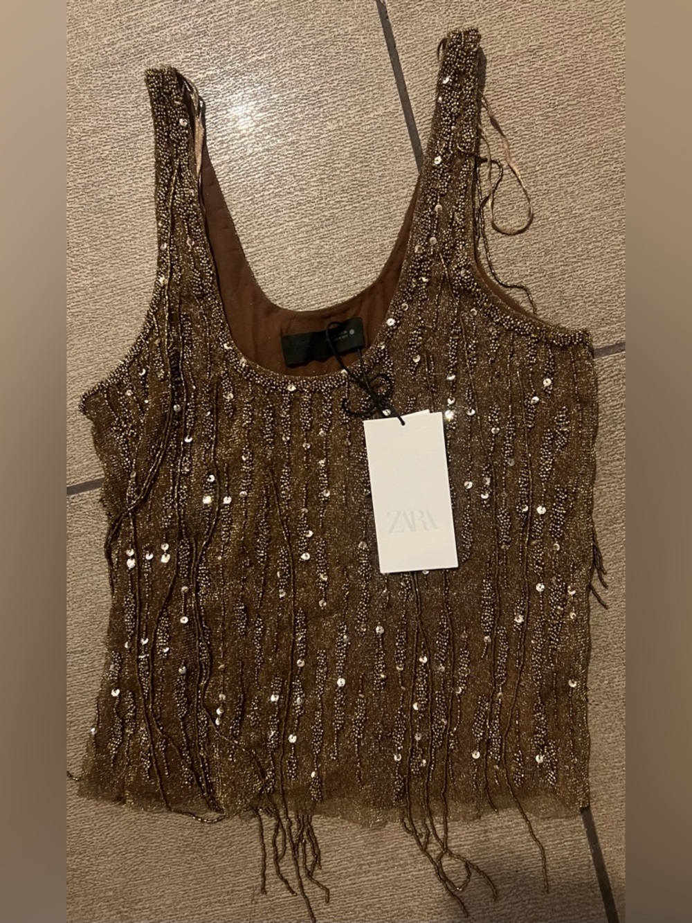 New with tags! Beautiful Zara MetallicBeaded Fringe Tank Top - Picture 4 of 4
